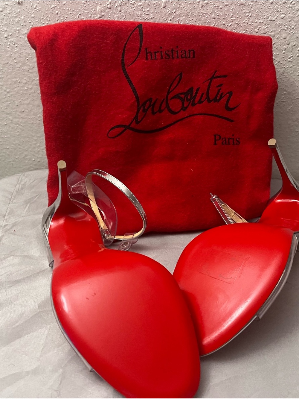 Christian Louboutin Crystal T-Strap Heels Size 37.5 | Authentic | Dust Bag